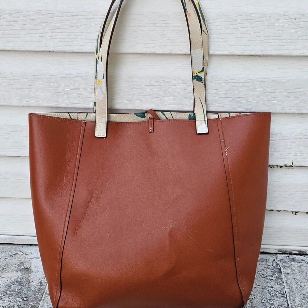 Women Tote Bag Brown Faux Leather Vegan Hand Bag Shoulder Bag